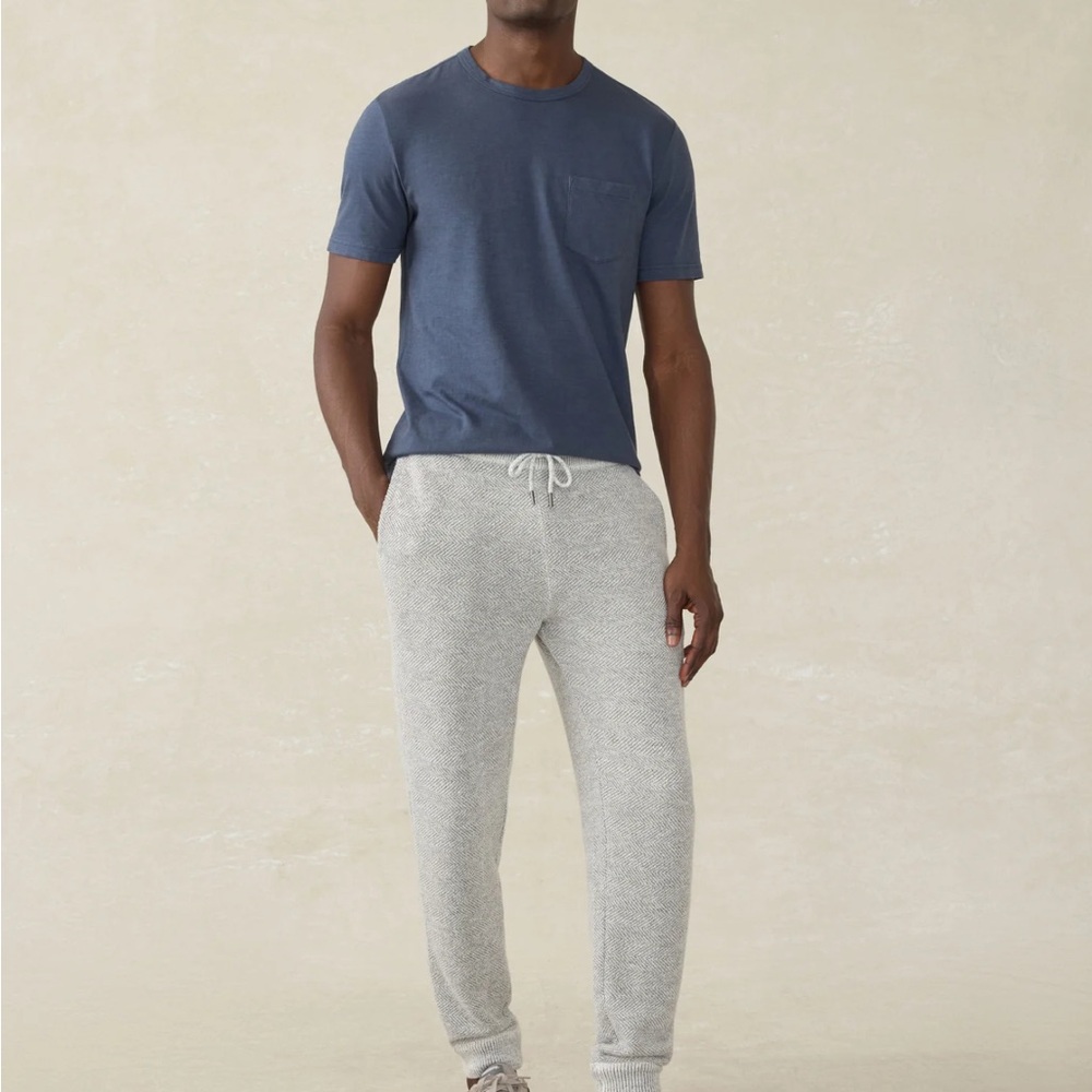 Faherty Joggers Mens Large Blue White Whitewater Terry Cotton Sweatpants